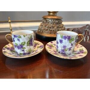 Vintage Demitasse Tea Cup and Saucer Set Violet Chintz Inarco Japan E-563